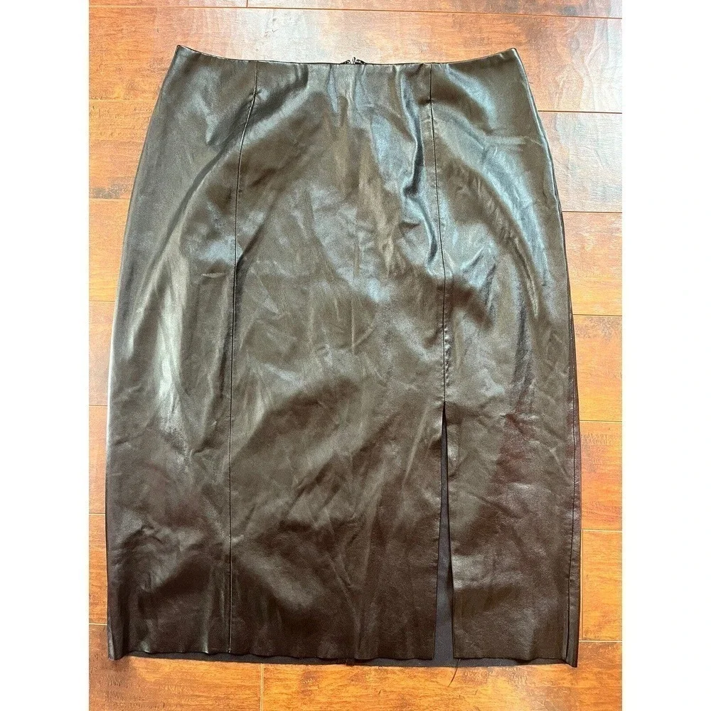 Tahari Womens Faux Leather Pencil Fitted MIDI Skirt Womens Size 14W Office